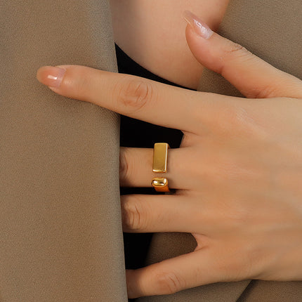 ins Japan and South Korea simple geometric ring female titanium steel 18k gold index finger ring ring open ring does not fade