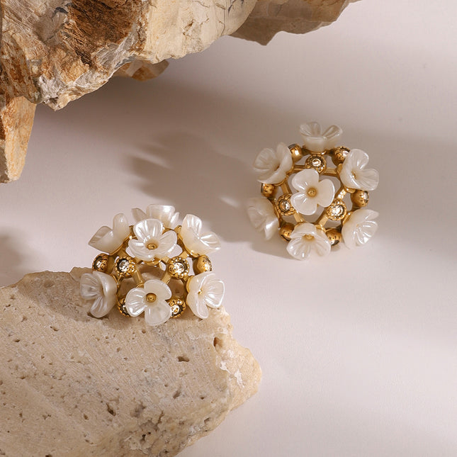 Jieding European and American stainless steel zircon flower stud earrings high-quality non-fading earrings titanium steel earrings earrings