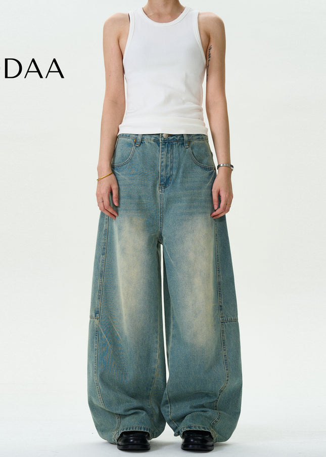 Washed Blue Distressed Loose Scimitar Jeans for Men and Women - S / Mid Blue - Men’s Jeans