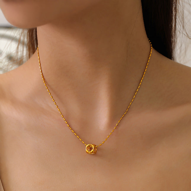 ins casual vacation style niche simple rice bead chain jewelry personality hollow square pendant titanium steel gold-plated necklace