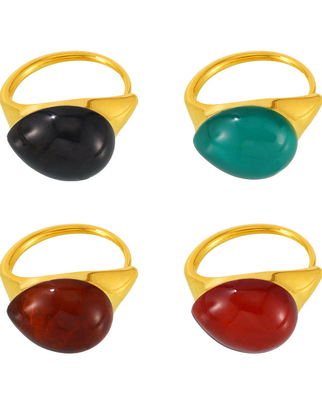 Mili high-quality multi-color droplet resin opening adjustable stainless steel rings in Europe and the United States cross-border spot supply