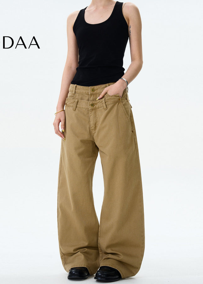 Blue Double Waist Vintage Jeans for Men and Women - S / Khaki - Men’s Jeans