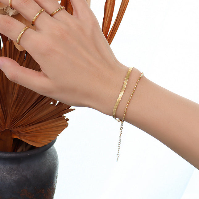 Rice beads, delicate blades, chain combinations, double-layer bracelets, titanium steel material, 18K real gold plating, no need to pick E105 in the bath
