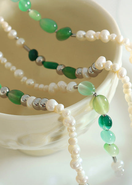 Freshwater pearl natural stone titanium steel beaded necklace jewelry factory direct creative retro fashionable personality design