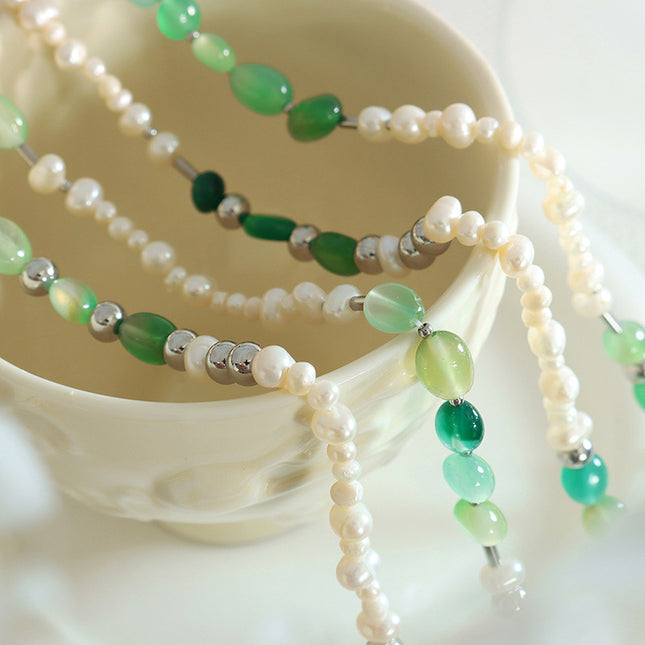 Freshwater pearl natural stone titanium steel beaded necklace jewelry factory direct creative retro fashionable personality design