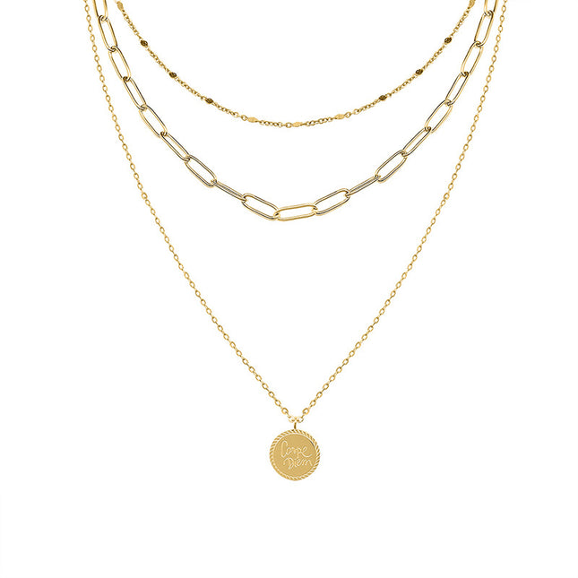 European and American versatile cold wind English alphabet medallion pendant necklace cross-border hot-selling titanium steel clavicle chain jewelry