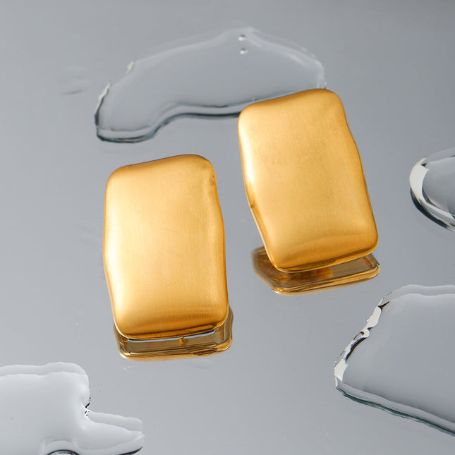 Niche vintage 18K gold European and American luxury rectangular matte brushed earrings earrings women's instide cold wind studs
