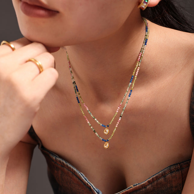 Mystery lidopamine natural stone beaded faceted opal drop clavicle necklace colorful sweet light luxury necklace women