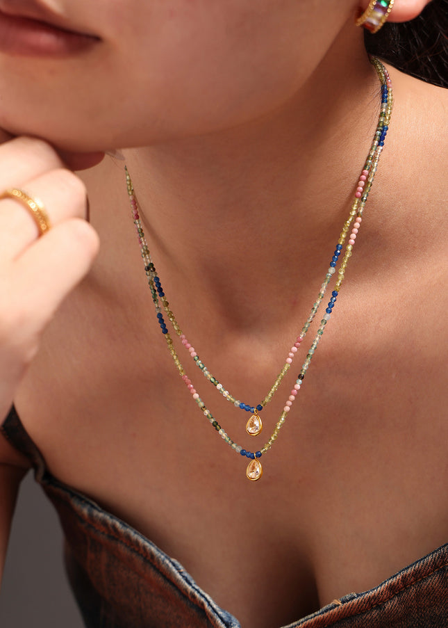 Mystery lidopamine natural stone beaded faceted opal drop clavicle necklace colorful sweet light luxury necklace women