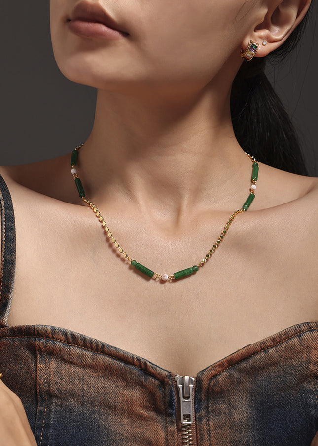 Mystery green aventurine caryophyllum necklace women's new Chinese style national tide niche versatile stainless steel clavicle chain temperament necklace