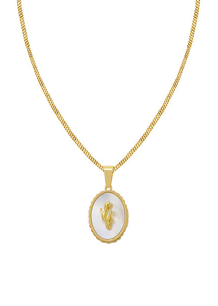 Marka French retro ins versatile design jewelry women's titanium steel plated 18k gold tulip white mother-of-pearl necklace