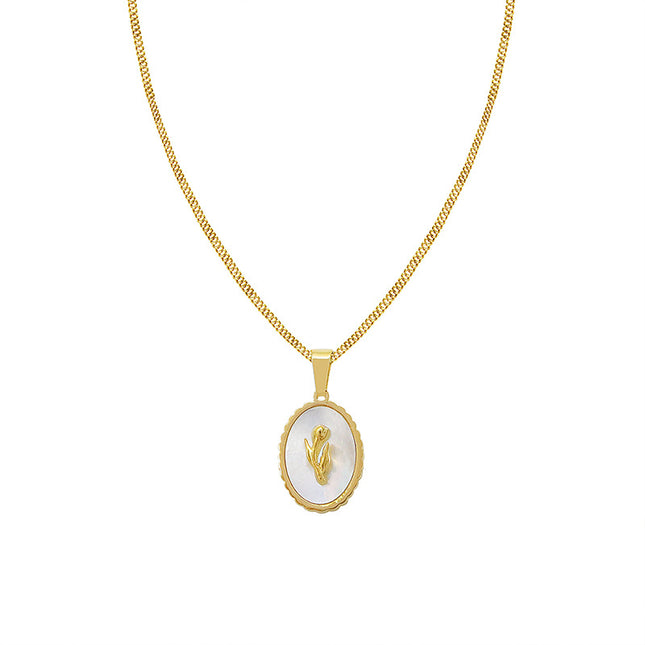 Marka French retro ins versatile design jewelry women's titanium steel plated 18k gold tulip white mother-of-pearl necklace