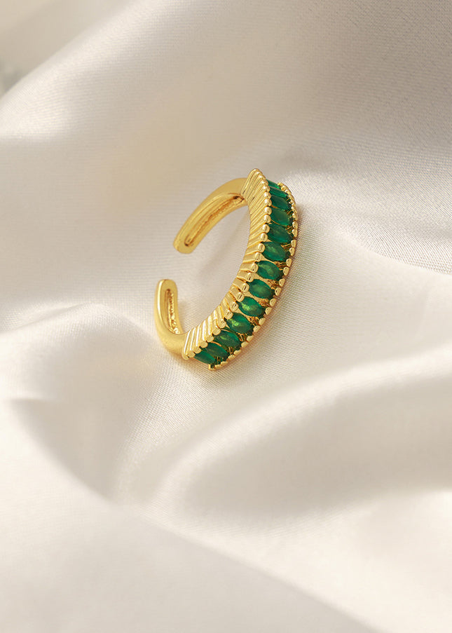 European and American style new retro fashion personality copper material inlaid zircon fan-shaped open ring light luxury cross-border jewelry women