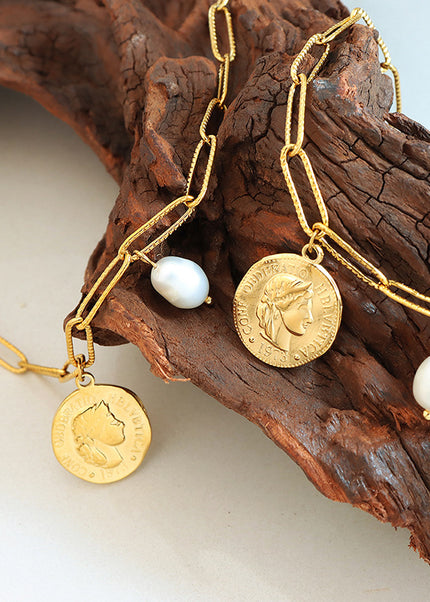 Trendy hip-hop retro classic portrait medallion freshwater pearl pearl pendant necklace cross-border hot-selling jewelry