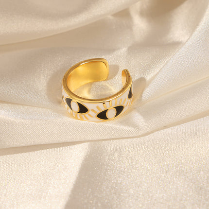 European and American style new cross-border fashion retro personality design copper material eye enamel glaze open ring jewelry