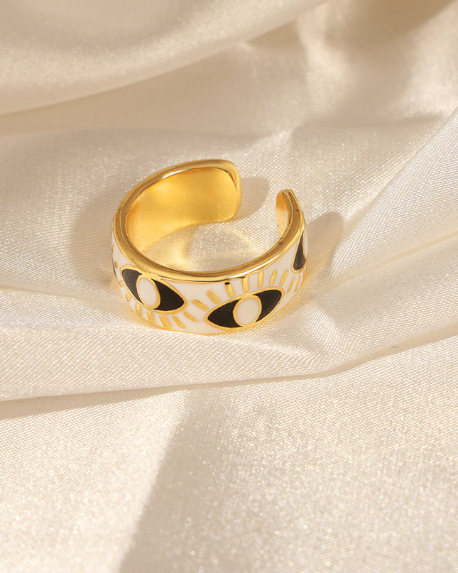 European and American style new cross-border fashion retro personality design copper material eye enamel glaze open ring jewelry