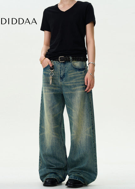 Light Blue Vintage Distressed Wide-Leg Jeans Unisex - Men’s Jeans
