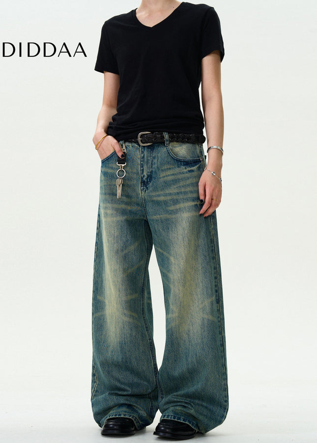 Light Blue Vintage Distressed Wide-Leg Jeans Unisex - Men’s Jeans