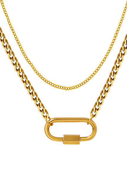 European and American ins jewelry chocker geometric special-shaped specific oval buckle double stacked clavicle titanium steel necklace P961
