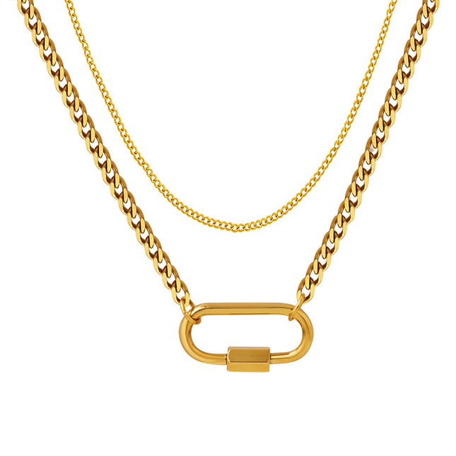 European and American ins jewelry chocker geometric special-shaped specific oval buckle double stacked clavicle titanium steel necklace P961
