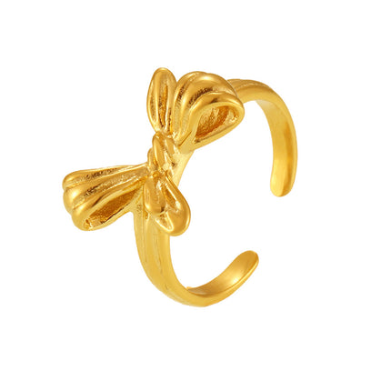 Mystery Li, European and American ins style niche bow open ring, stainless steel, vacuum plating, beautiful girl's index finger ring