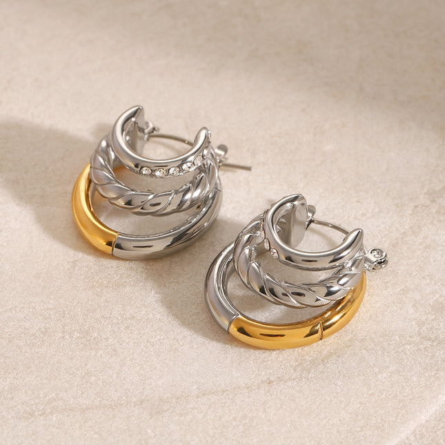 Jieding European and American stainless steel contrast double C earrings high-end niche ins stud earrings 18K titanium steel earrings cross-border