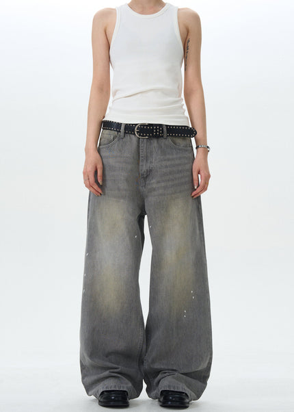 Blue Graffiti Splash Loose Straight Vintage Jeans - Men’s Jeans