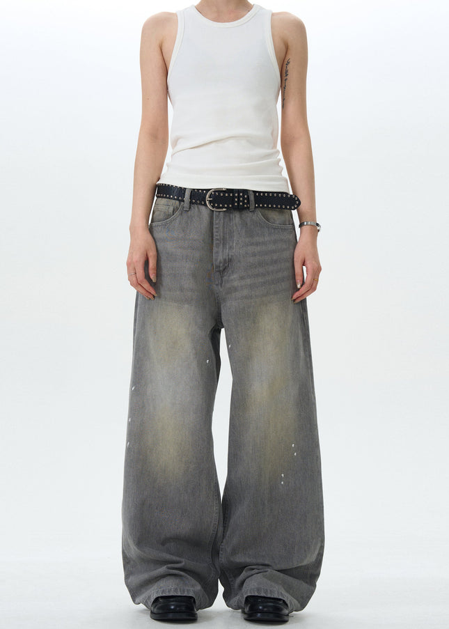 Blue Graffiti Splash Loose Straight Vintage Jeans - Men’s Jeans
