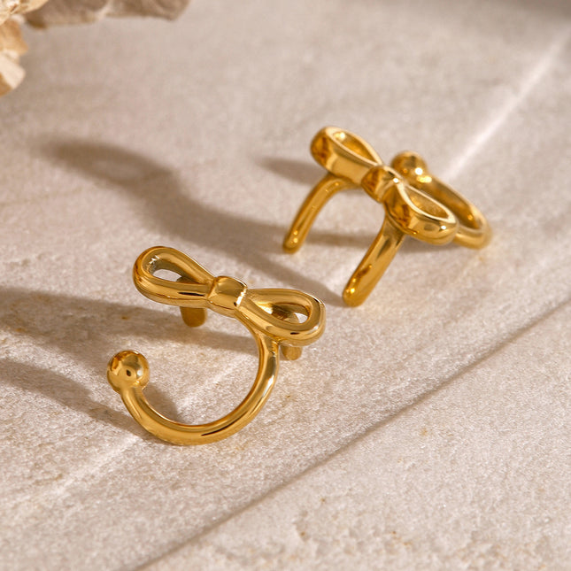 Jieding cross-border European and American stainless steel bow stud earrings high-end niche earrings jewelry 18k gold titanium steel earrings