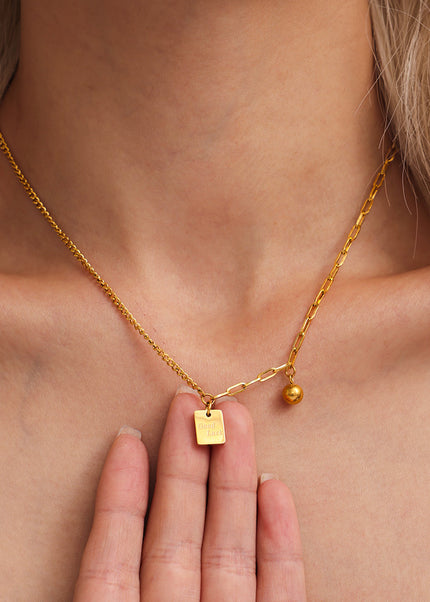 Mystery Li, square brand letter, Good Luck stitched chain, light luxury necklace, stainless steel, color-retaining clavicle necklace tide