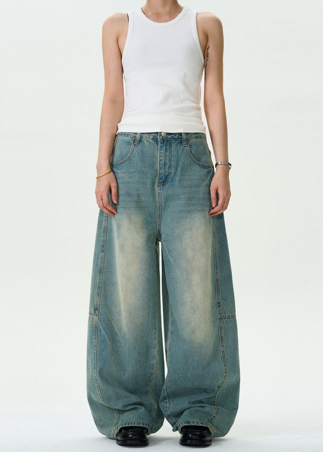 Washed Blue Distressed Loose Scimitar Jeans for Men and Women - Men’s Jeans