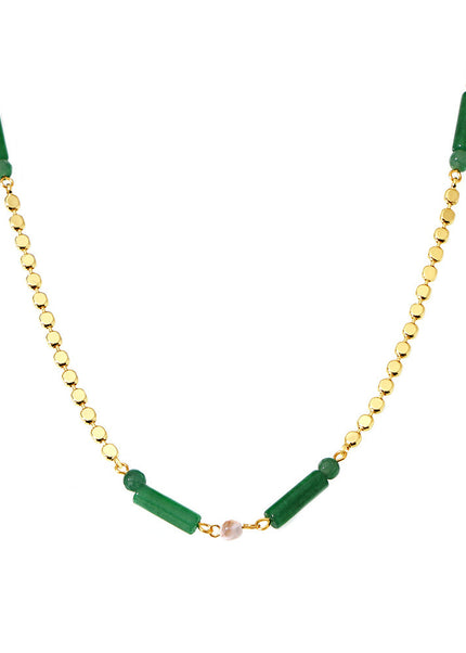 Mystery green aventurine caryophyllum necklace women's new Chinese style national tide niche versatile stainless steel clavicle chain temperament necklace