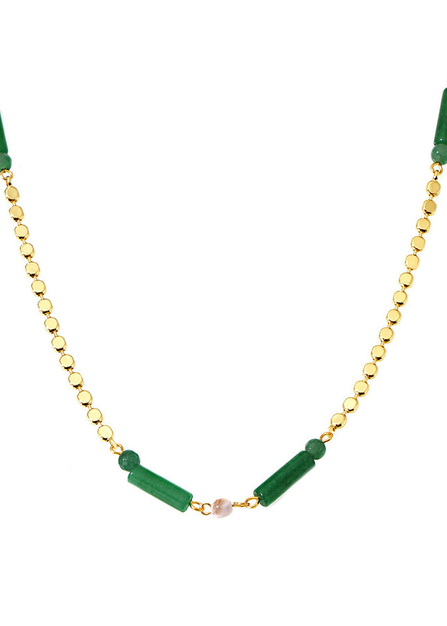 Mystery green aventurine caryophyllum necklace women's new Chinese style national tide niche versatile stainless steel clavicle chain temperament necklace