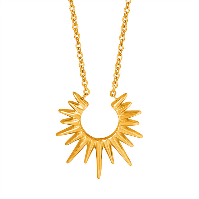 Personality, niche cold wind, unique geometric radiant pendant, fashionable, simple, versatile, titanium steel gold-plated necklace