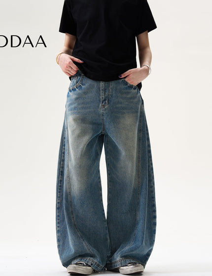 Vintage Washed Pleated Baggy Wide Leg Jeans for Men and Women - S / Mid Blue - Men’s Jeans
