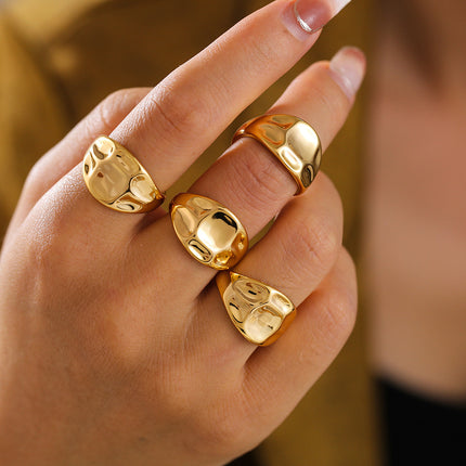 Mystery jewelry, European and American fashion curved open rings, ins, cold wind copper water plated 18K gold, concave and convex texture ring