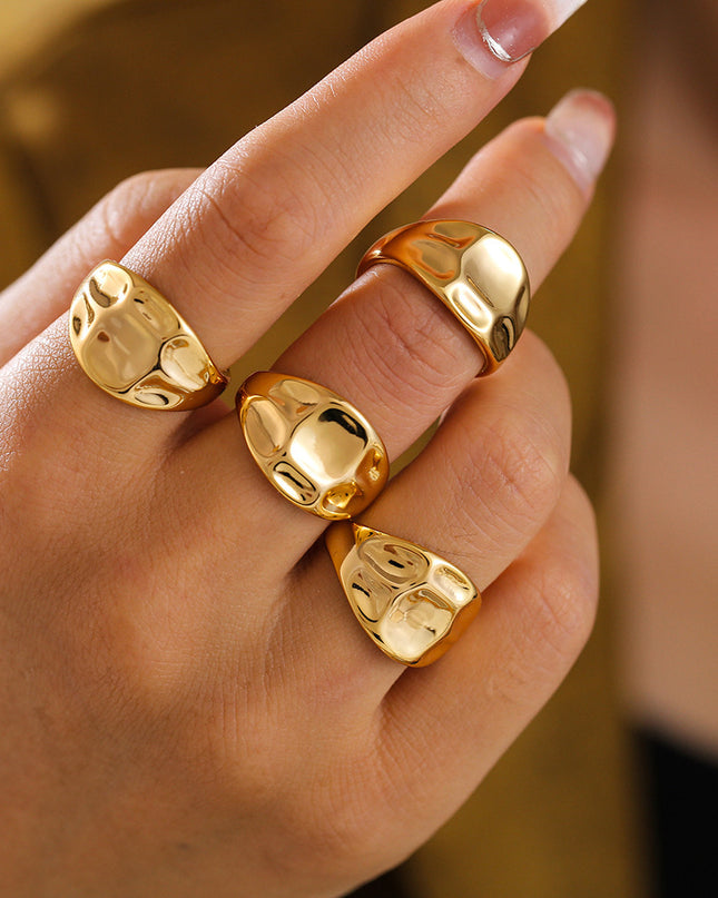 Mystery jewelry, European and American fashion curved open rings, ins, cold wind copper water plated 18K gold, concave and convex texture ring