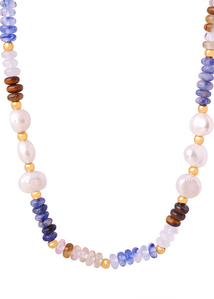 New retro luxury baroque freshwater pearl natural stone abacus beads handmade beaded necklace jewelry women