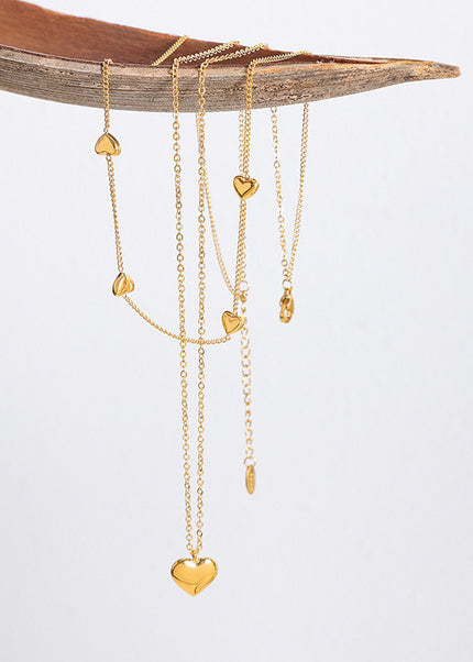 Japanese and Korean love peach heart double-layer chain simple titanium steel wholesale jewelry does not fade girls niche necklace clavicle chain