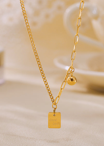 Mystery Li, square brand letter, Good Luck stitched chain, light luxury necklace, stainless steel, color-retaining clavicle necklace tide