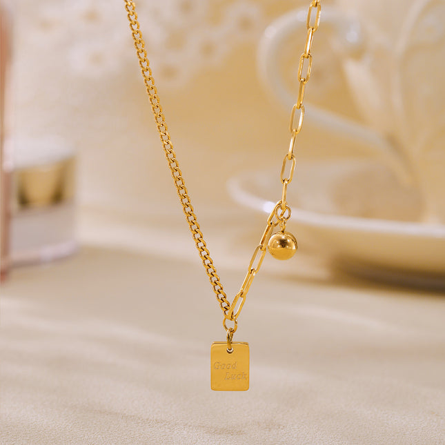 Mystery Li, square brand letter, Good Luck stitched chain, light luxury necklace, stainless steel, color-retaining clavicle necklace tide
