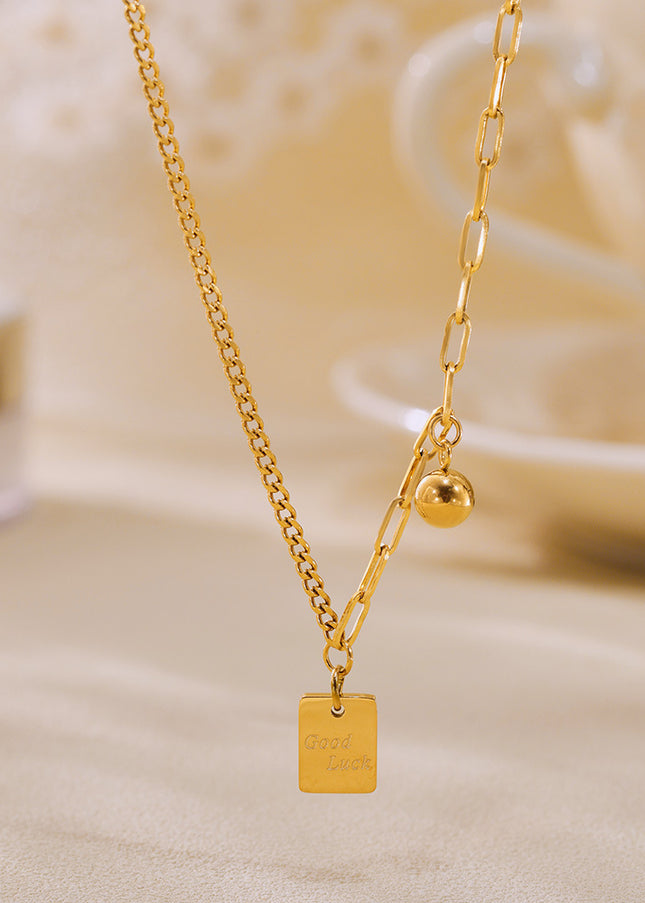 Mystery Li, square brand letter, Good Luck stitched chain, light luxury necklace, stainless steel, color-retaining clavicle necklace tide