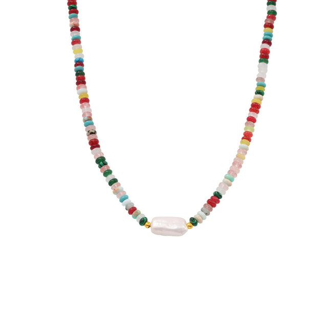 Enigmatic Bohemian abacus beads colored natural stone baroque pearl necklace handmade beaded clavicle necklace women