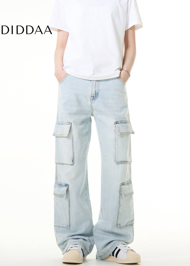 Light Blue Vintage Multi Pocket Cargo Jeans - Men’s Jeans