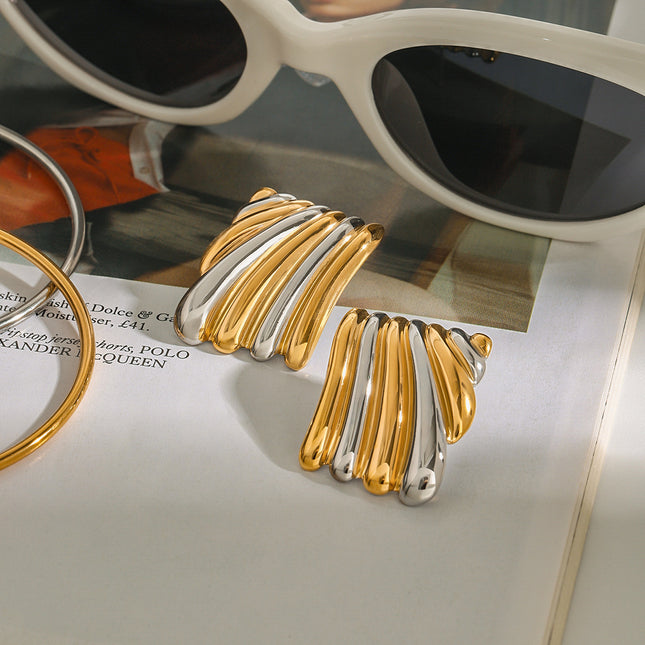 Jieding European and American stainless steel color-blocked earrings, light luxury high-end earrings, titanium steel earrings, cross-border earrings