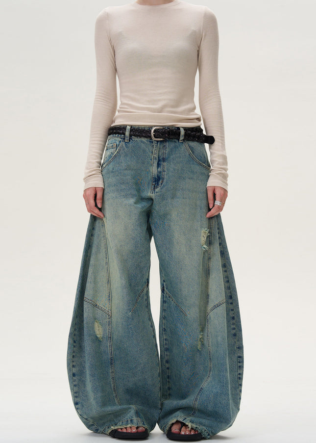 Vintage Wash Distressed Wide Leg Jeans for Men and Women - Men’s Jeans
