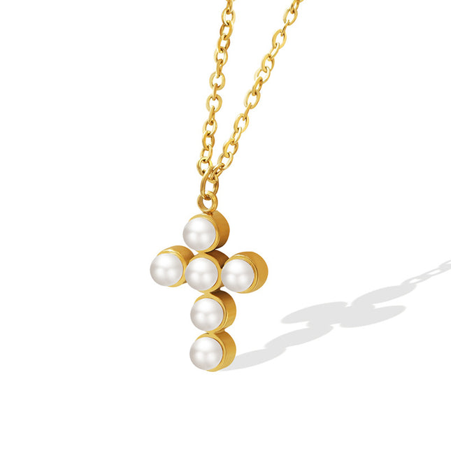 French imitation pearl cross light luxury pendant necklace niche design sense fashion versatile clavicle chain jewelry wholesale