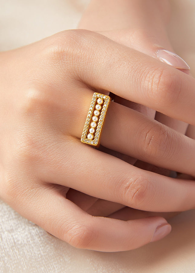 Fashionable commuter personality copper jewelry micro-inlaid zircon open ring simple and elegant shell bead accessories ring