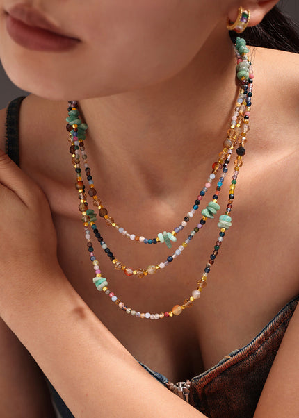 Mystery jewelry, natural stone, faceted crystal stone, beaded clavicle, necklace, stainless steel, sweet and cool women's light luxury spot accessories