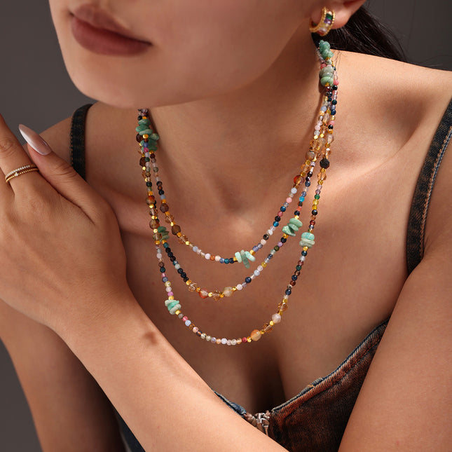 Mystery jewelry, natural stone, faceted crystal stone, beaded clavicle, necklace, stainless steel, sweet and cool women's light luxury spot accessories